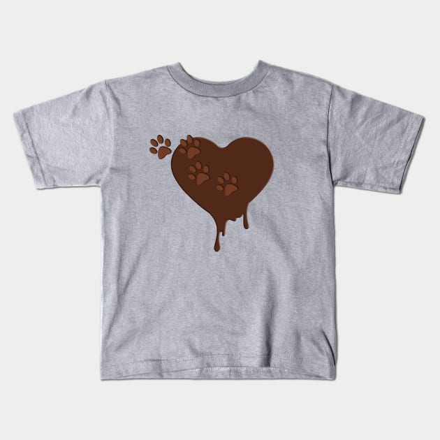 chocolate heart and paw prints Kids T-Shirt by Azul